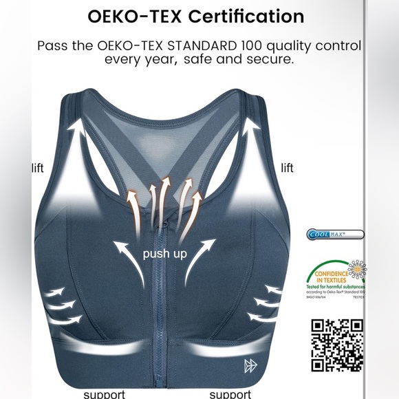 YVETTE Power Cross Racerback Running Bra Plus Size 4XL Dark Gray - Picture 3 of 7